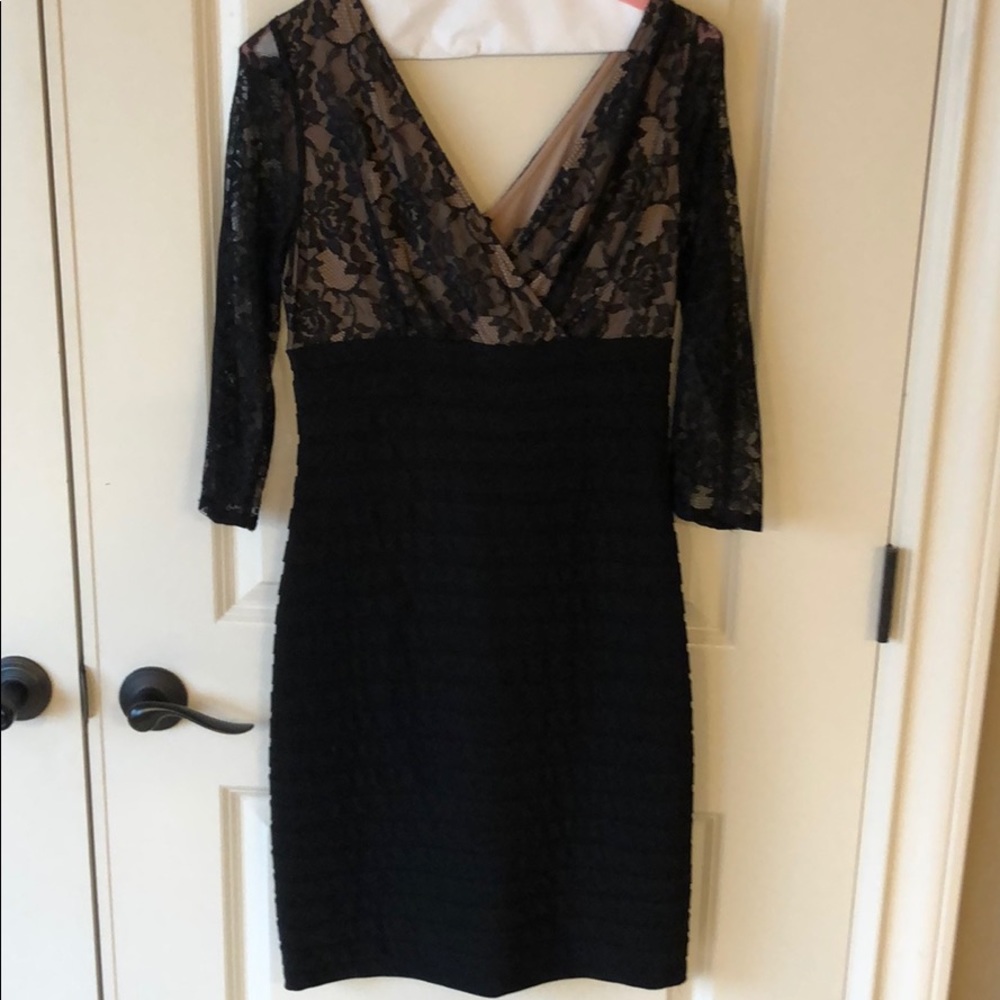 Black Cocktail Dress. Lace and Ribbed.